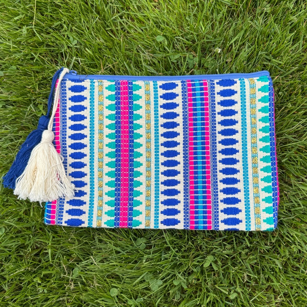 Embroidered Pouch with Tassels